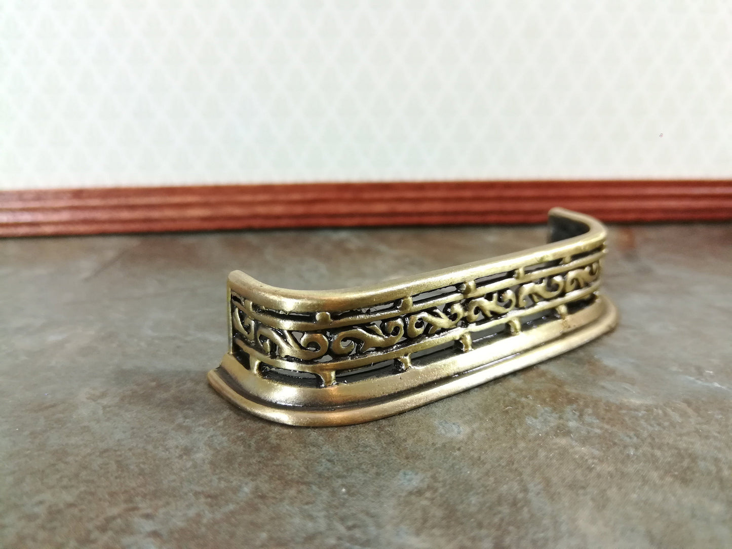 Dollhouse Metal Fireplace Fender Small 1:12 Scale Antique Brass Finish