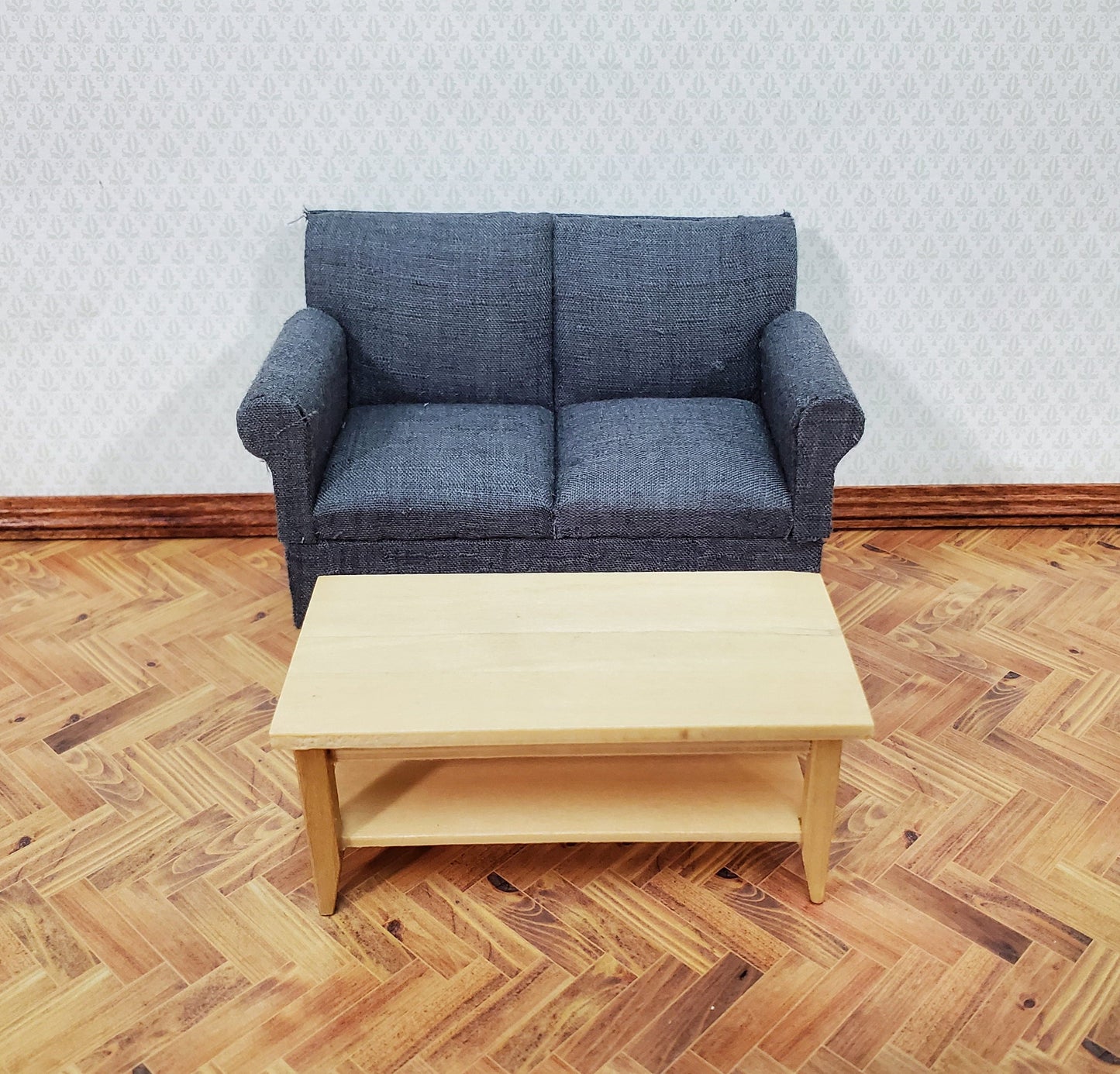Dollhouse Modern Coffee Table with Shelf Light Oak Wood 1:12 Scale Miniature Furniture