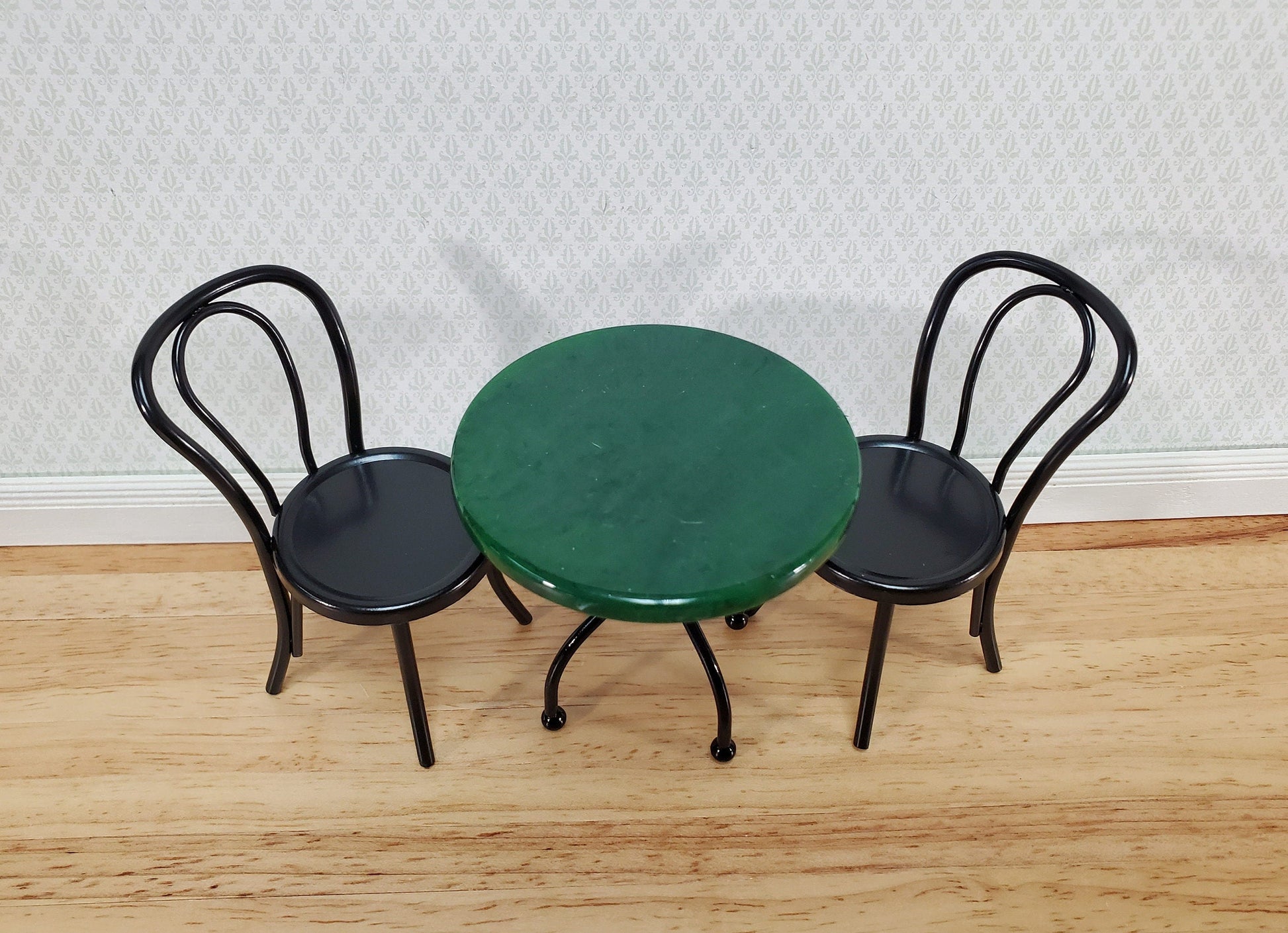 Dollhouse Patio Table Set Metal Green Marble Top 1:12 Scale Miniature Bistro
