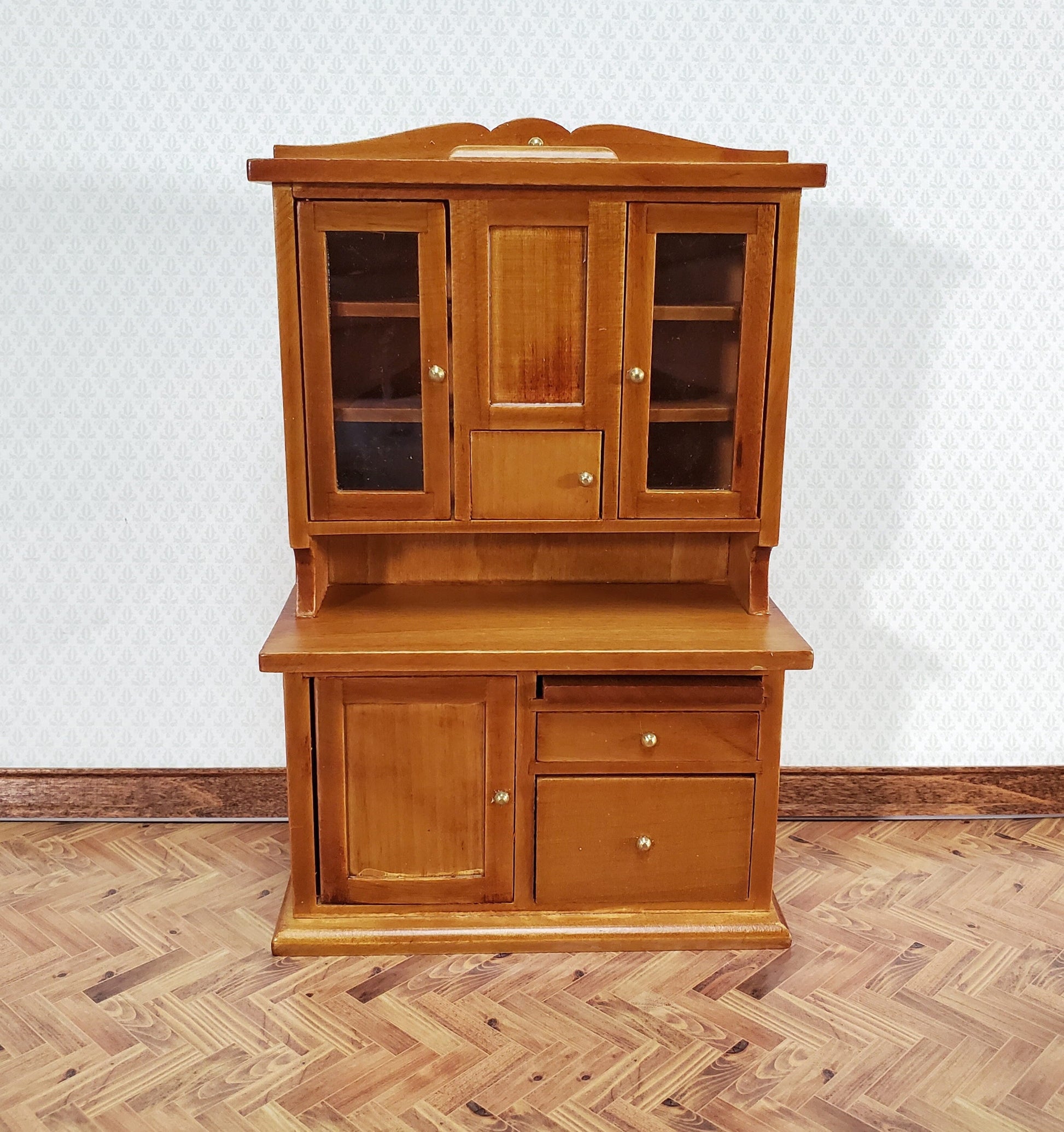 Dollhouse Kitchen Cabinet w/ Flour Bin 1:12 Scale Miniature Furniture Walnut Finish