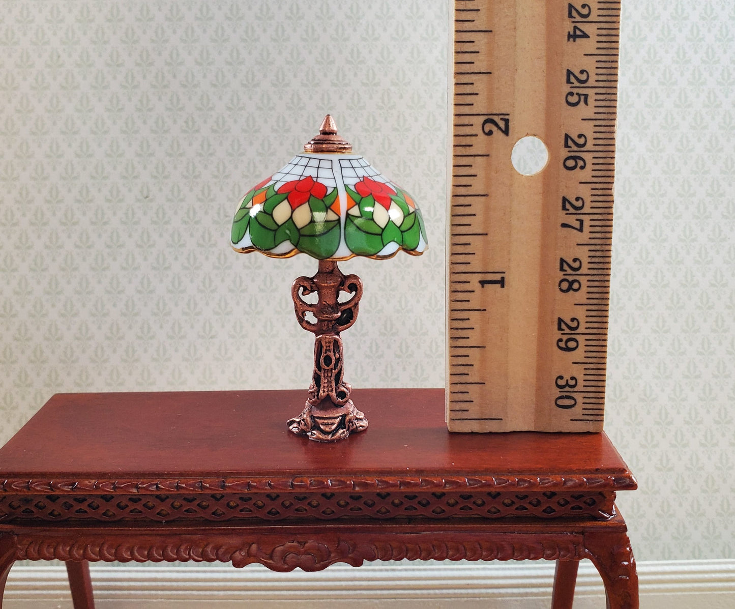 Dollhouse Table Lamp Non-Working Stained Glass Style by Reutter Porcelain 1:12