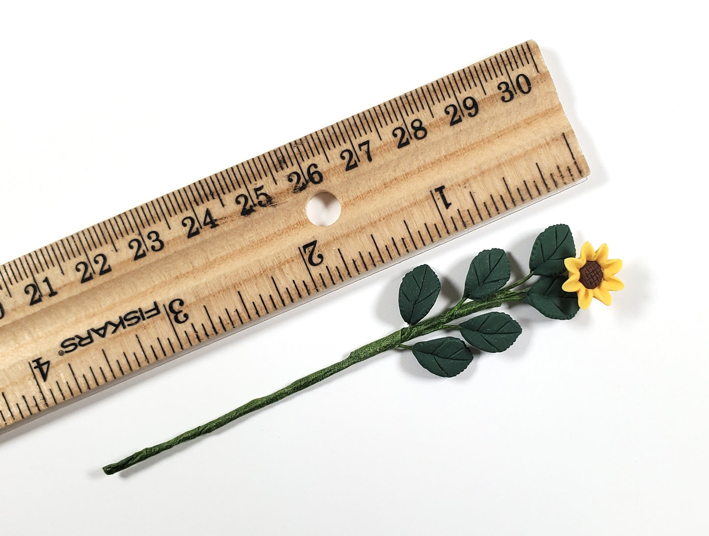 Dollhouse Yellow Sunflower Single Tall Stem with Foliage 1:12 Scale Miniature