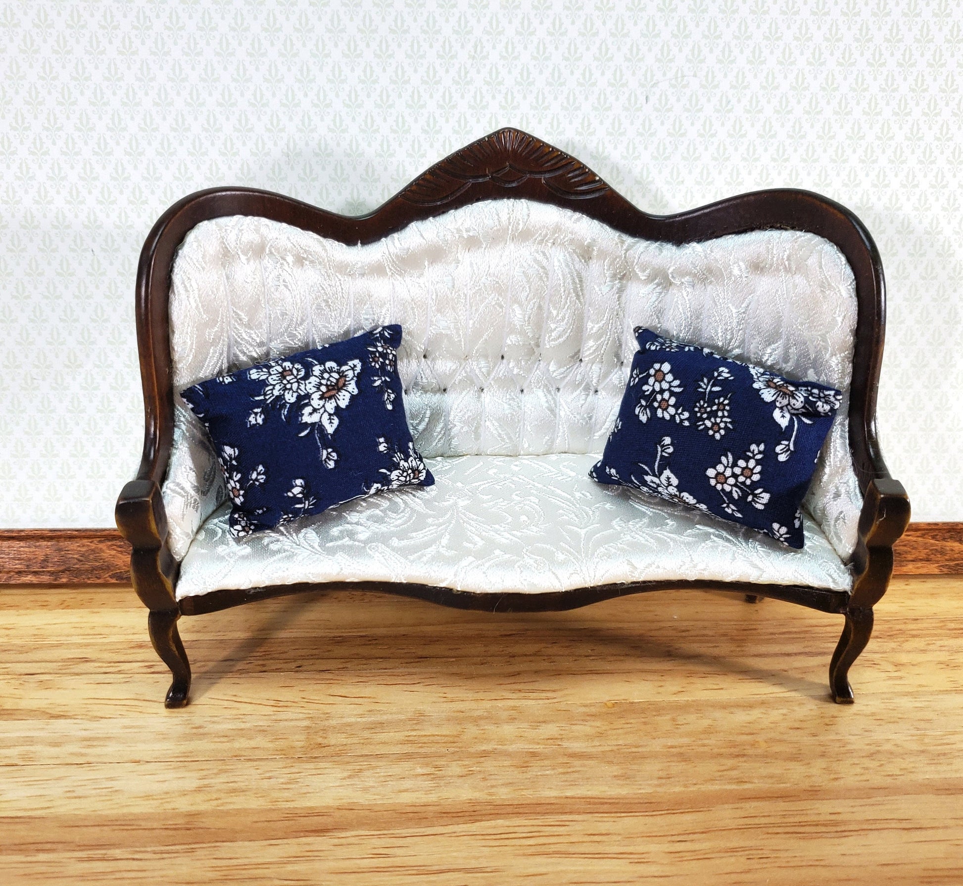 Dollhouse Pillows Navy Blue & White Floral Set of 2 1:12 Scale Miniature