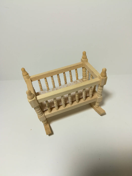 Dollhouse Miniature Cradle Crib for Nursery Unfinished Wood Rocking 1:12 Scale Furniture