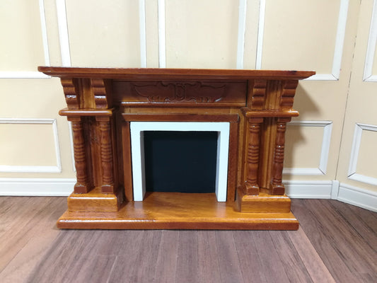 Dollhouse Miniature Fireplace with Columns Walnut Finish 1:12 Scale Furniture