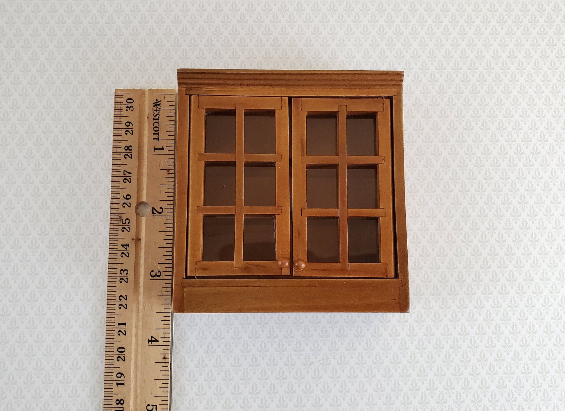 Dollhouse Miniature Upper Kitchen Cabinet Walnut Finish 1:12 Scale Hanging Cabinet