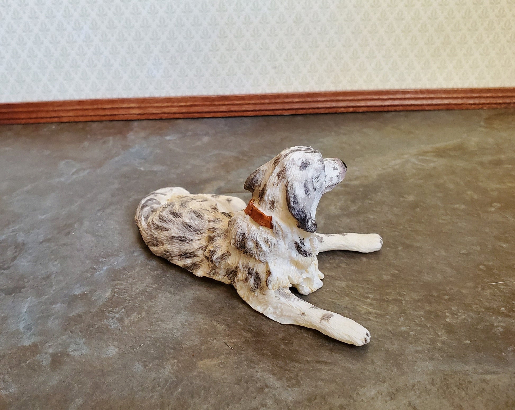 Dollhouse Miniature Dog English Setter Black & White 1:12 Scale Pet Animal
