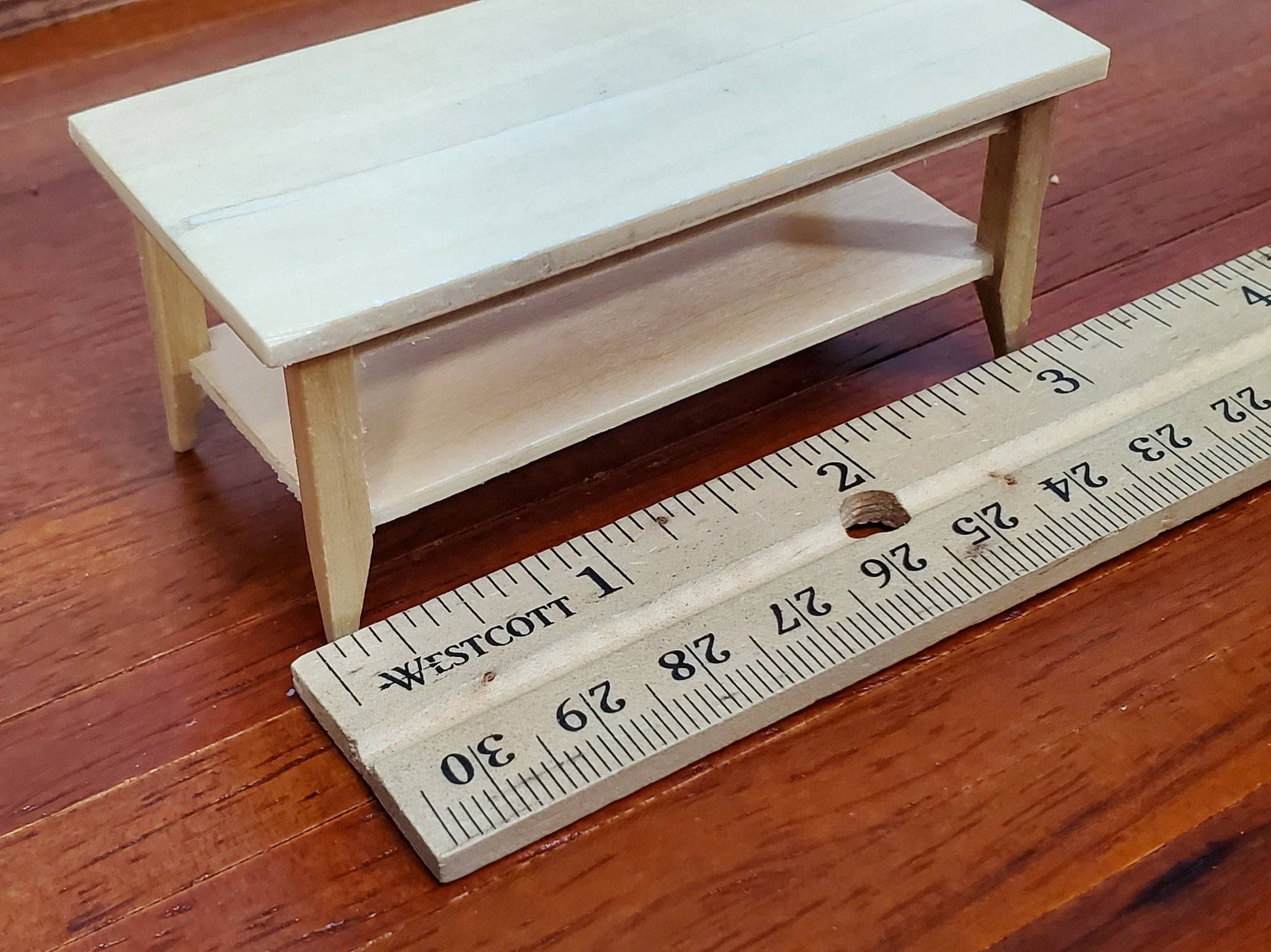 Dollhouse Modern Coffee Table with Shelf Light Oak Wood 1:12 Scale Miniature Furniture