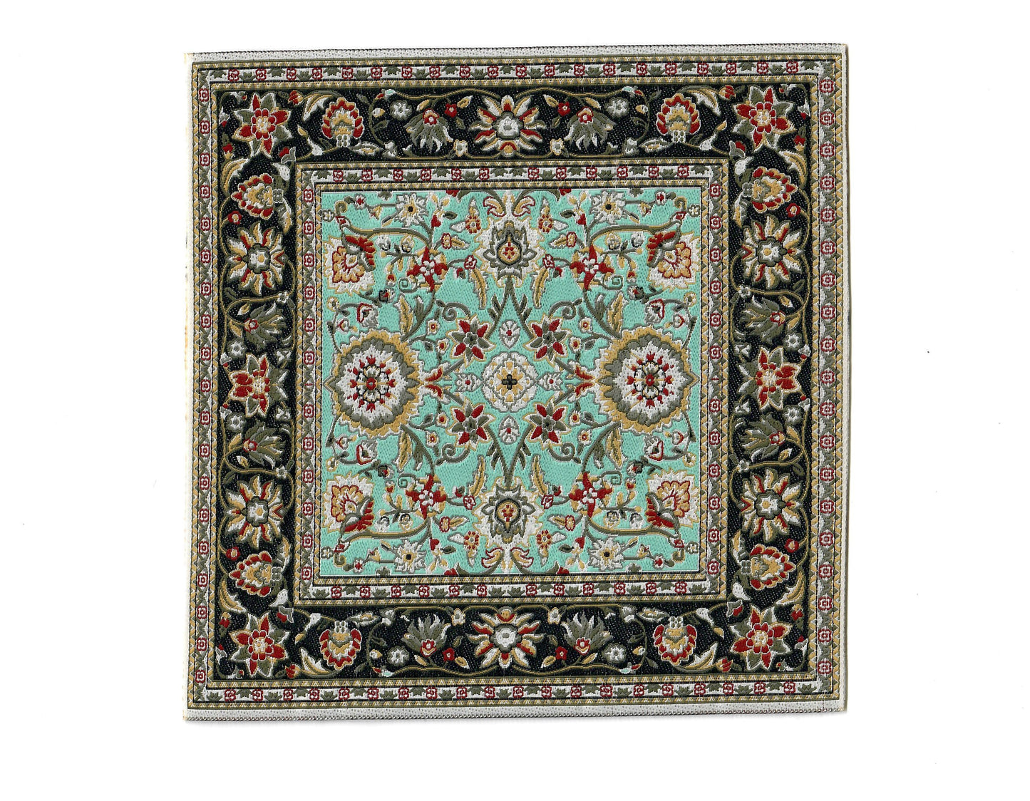 Dollhouse Fabric Rug Square Black Teal Green 1:12 Scale Miniature Carpet
