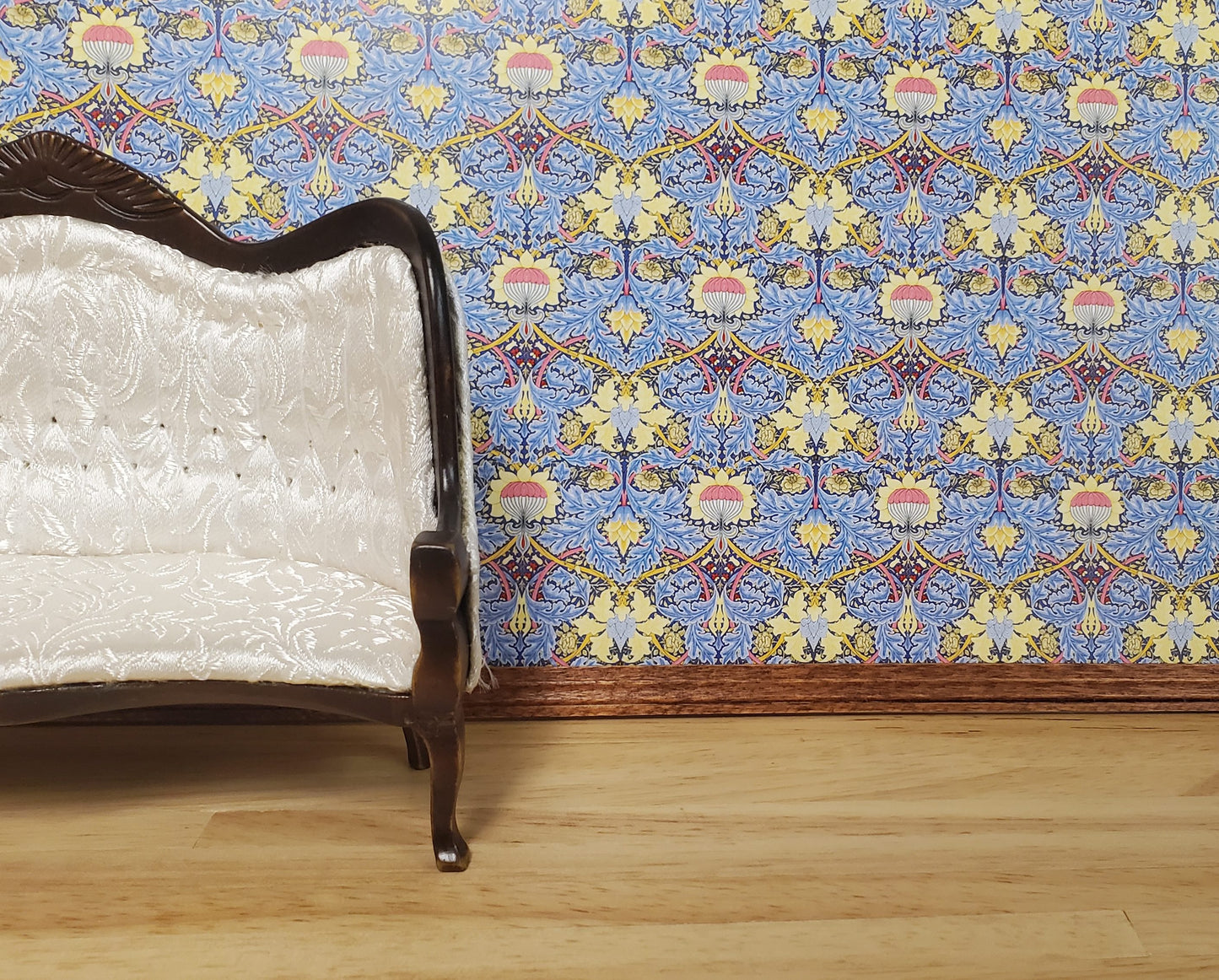 Dollhouse Wallpaper Victorian Morris Style Blue 1:12 Scale Miniature Itsy Bitsy