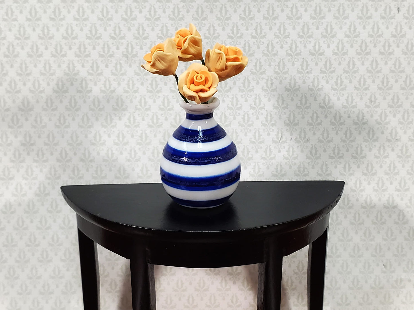 Dollhouse Vase Blue & White Striped for Flowers Ceramic 1:12 Scale Miniature