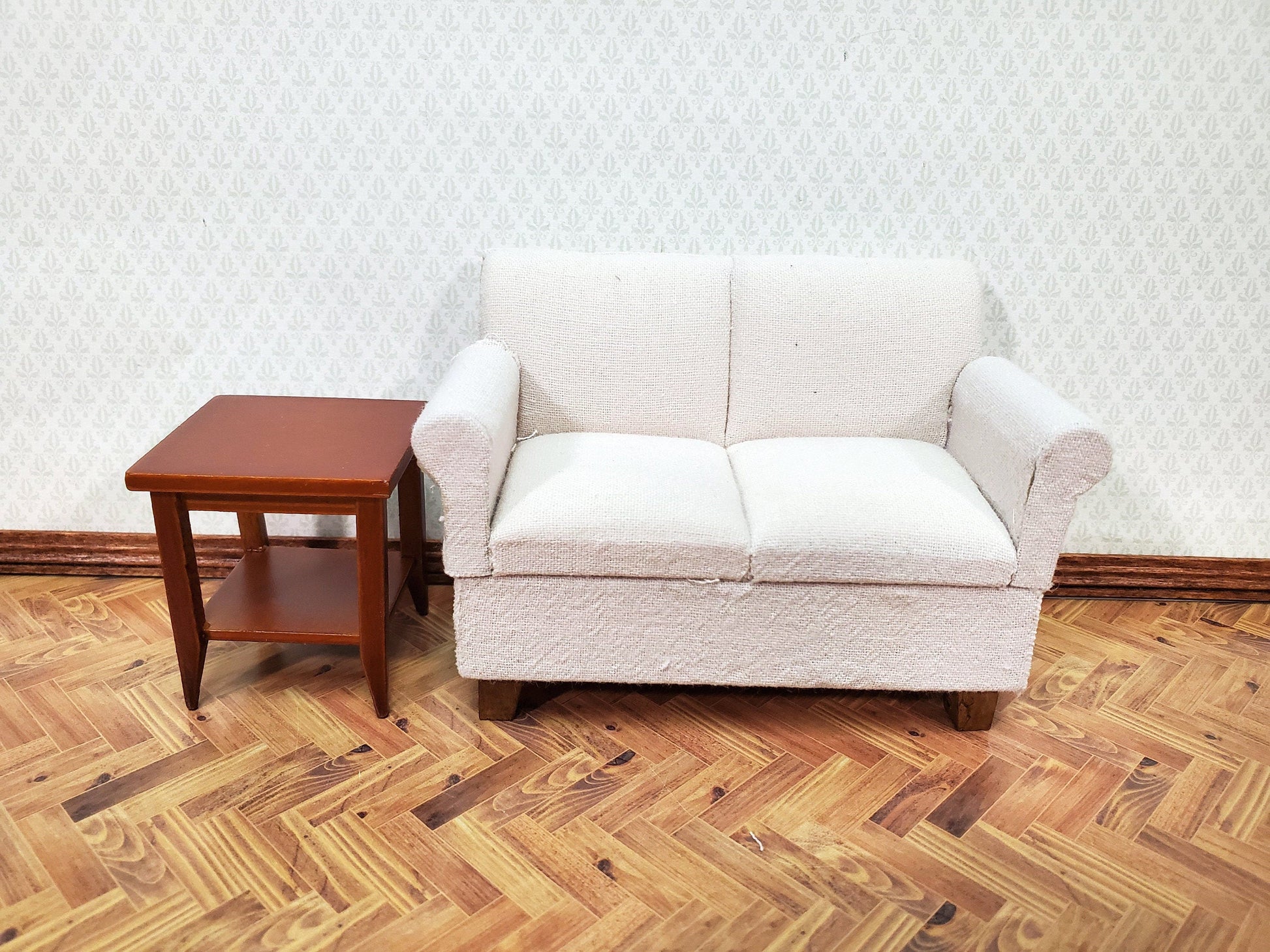 Dollhouse Side Table with Shelf Modern Style Walnut Finish 1:12 Scale Miniature Furniture