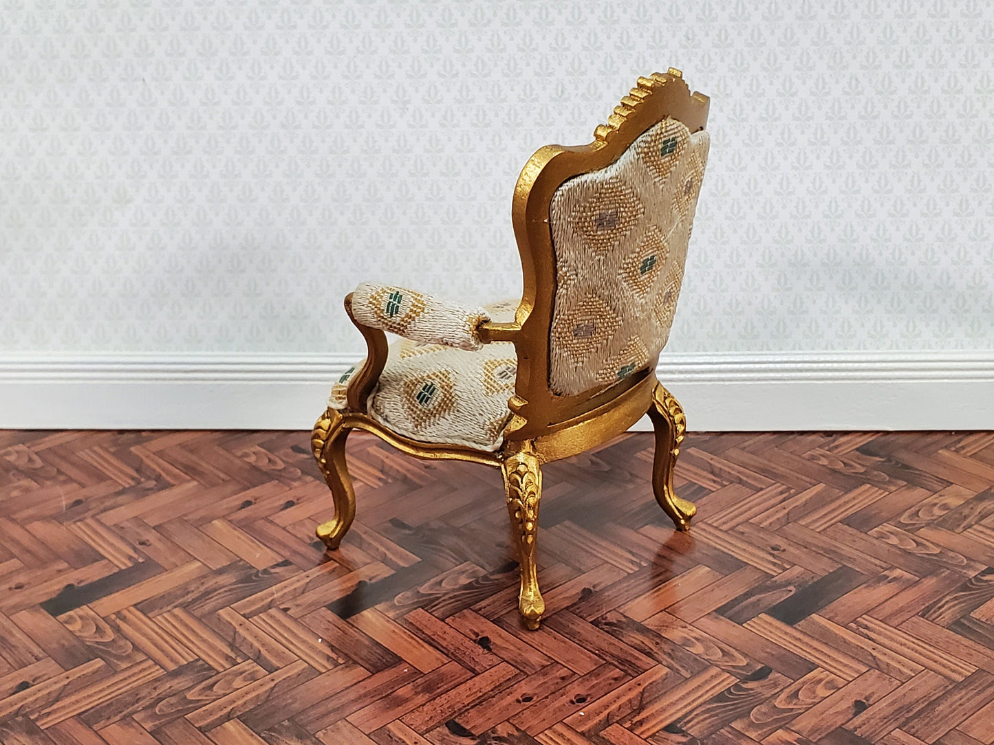 JBM Dollhouse Armchair Chair Gold Louis XV Style 1:12 Scale Miniature Furniture