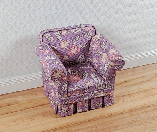 JBM Dollhouse Chair Purple Floral Modern Style 1:12 Scale Miniature Furniture
