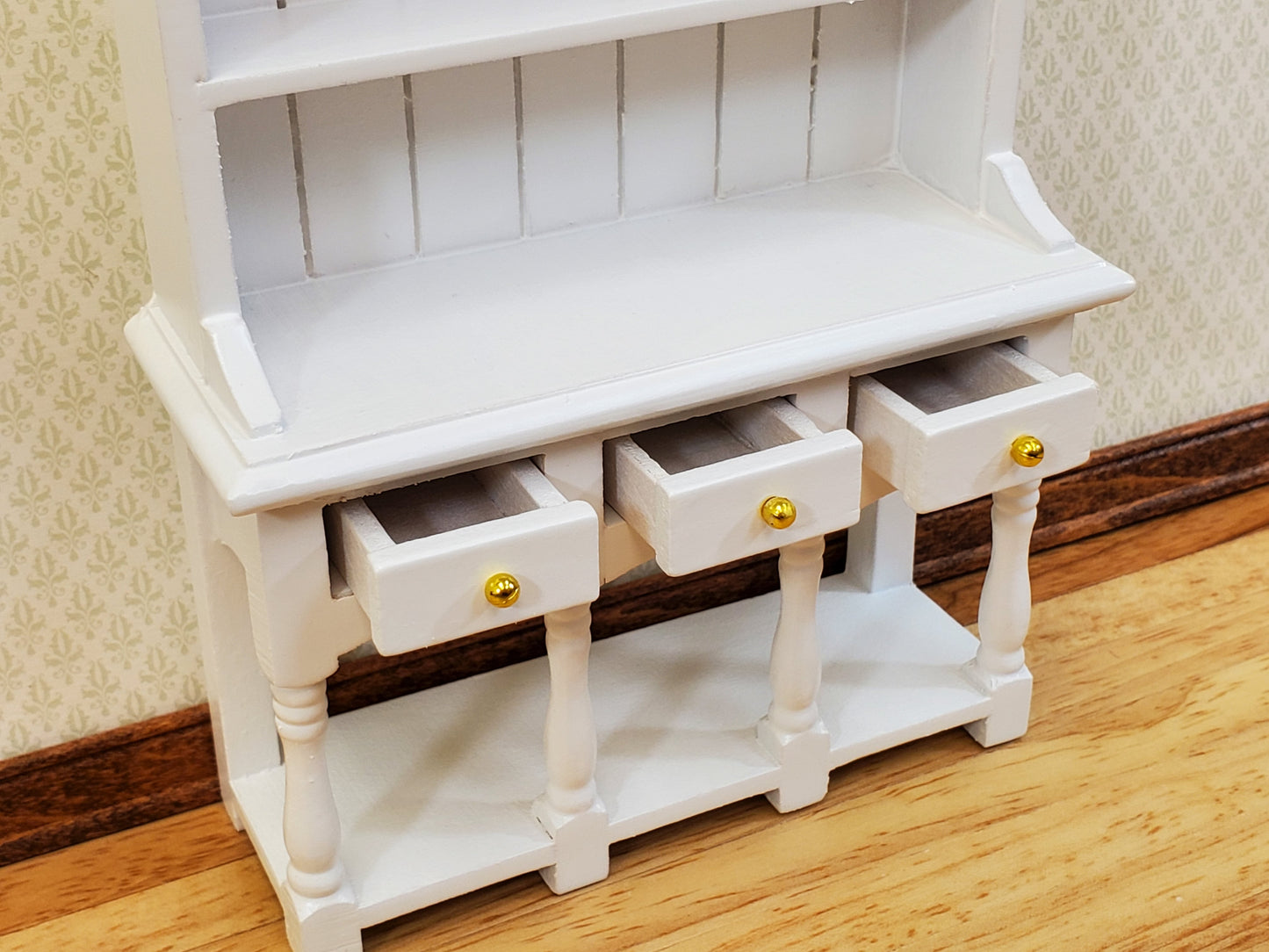 Dollhouse Kitchen Hutch Cupboard with Pot Shelf WHITE 1:12 Scale Furniture