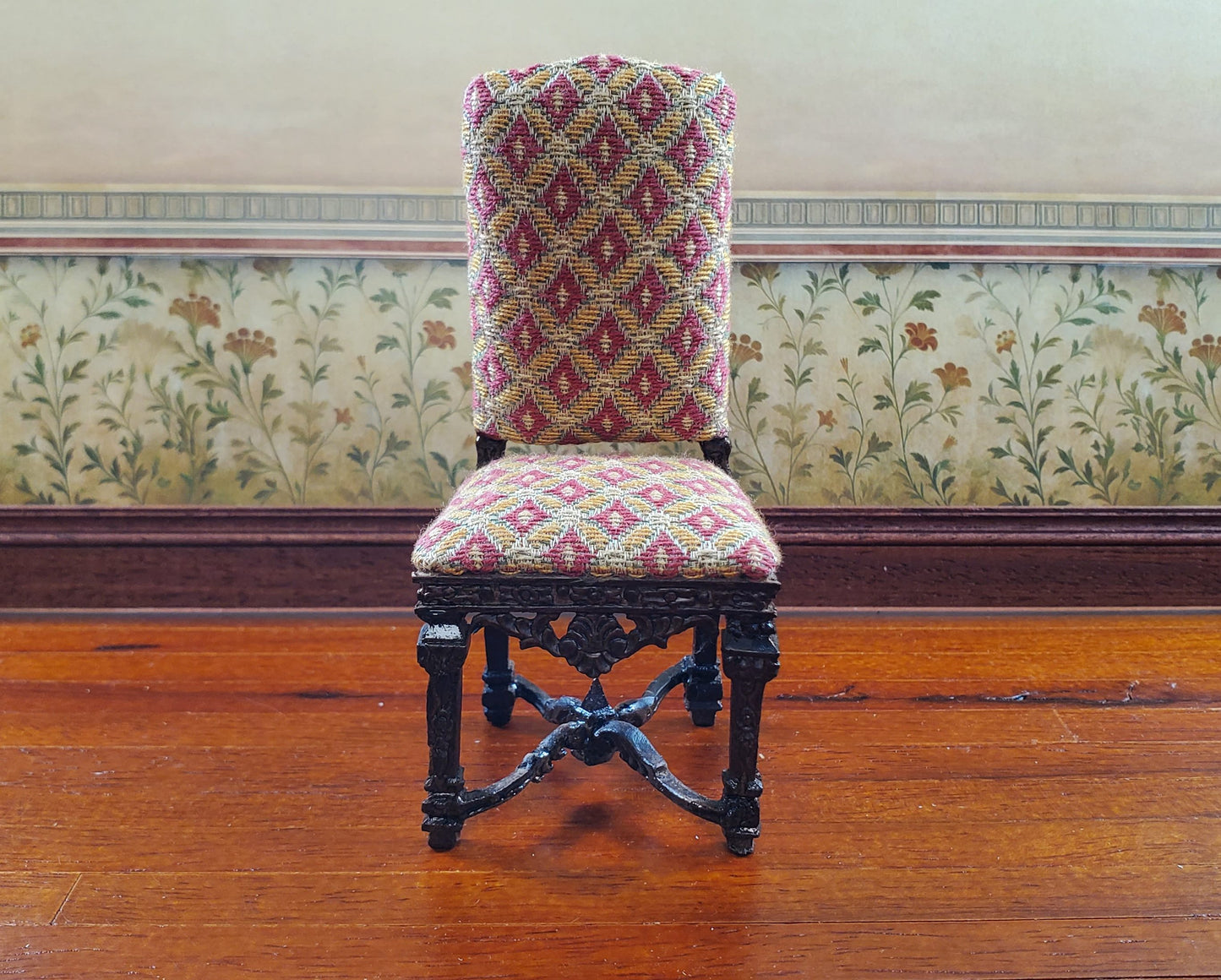 Bespaq Tudor Gothic Upholstered Chair 1:12 Scale Miniature Furniture