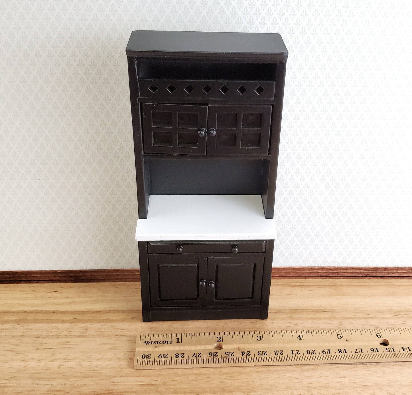 Dollhouse Tall Kitchen Cabinet Cupboard Black White Counter 1:12 Scale Miniature
