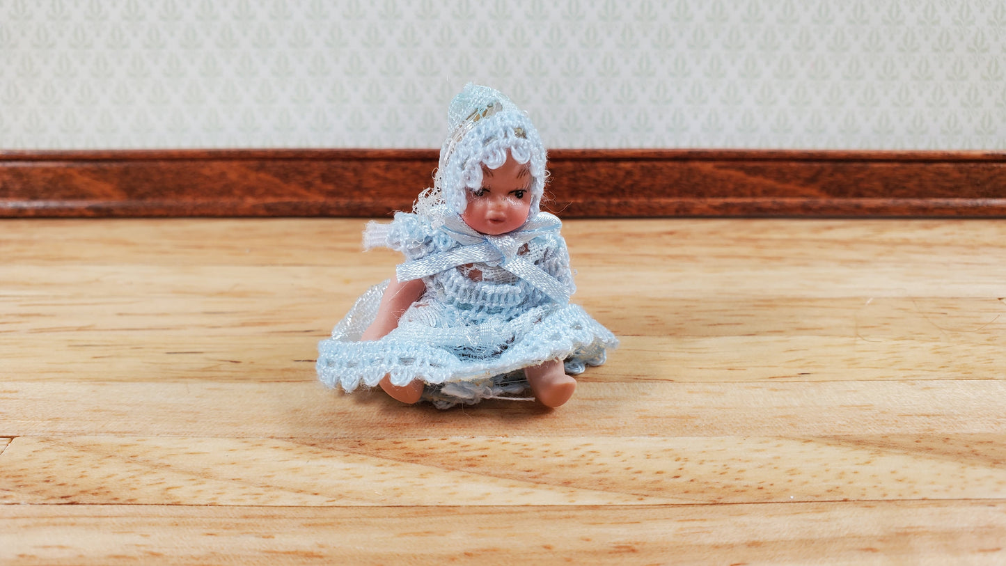 Dollhouse Baby Doll Porcelain Moveable 1:12 Scale Miniature Blue Lace Outfit