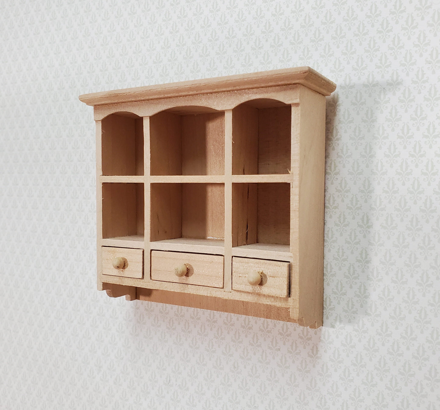 Dollhouse Hanging Shelf with Drawers & Cubbies 1:12 Scale Furniture Unpainted Wood