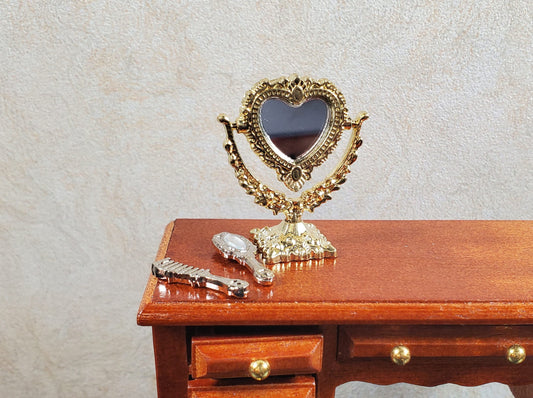 Dollhouse Vanity Make-Up Mirror with Comb and Small Mirror Heart 1:12 Scale