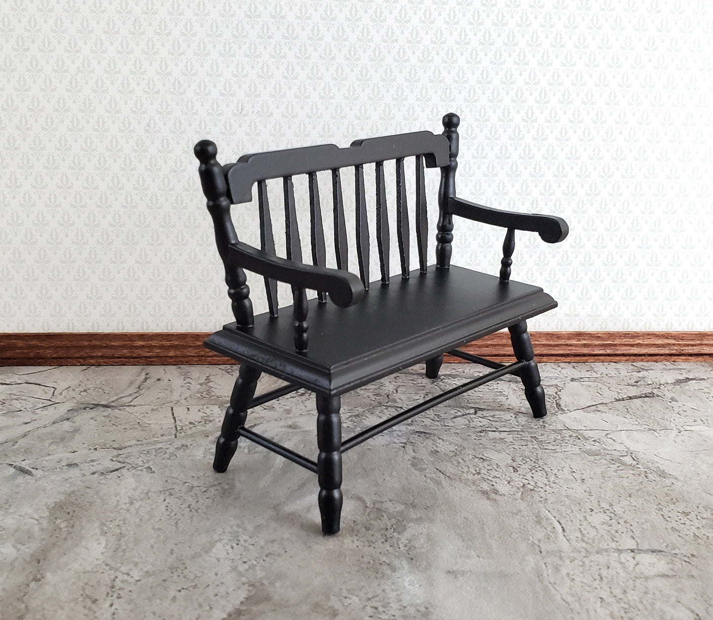 Dollhouse Bench Deacon Style Black Wood 1:12 Scale Miniature Furniture