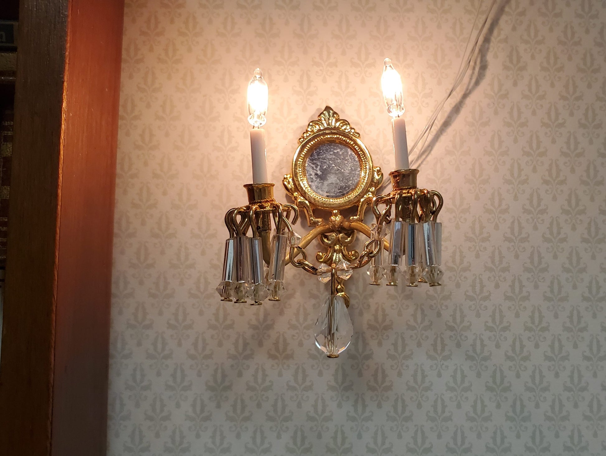 Dollhouse Double Crystal Candle Sconce 12 Volt 1:12 Scale Miniature Handmade