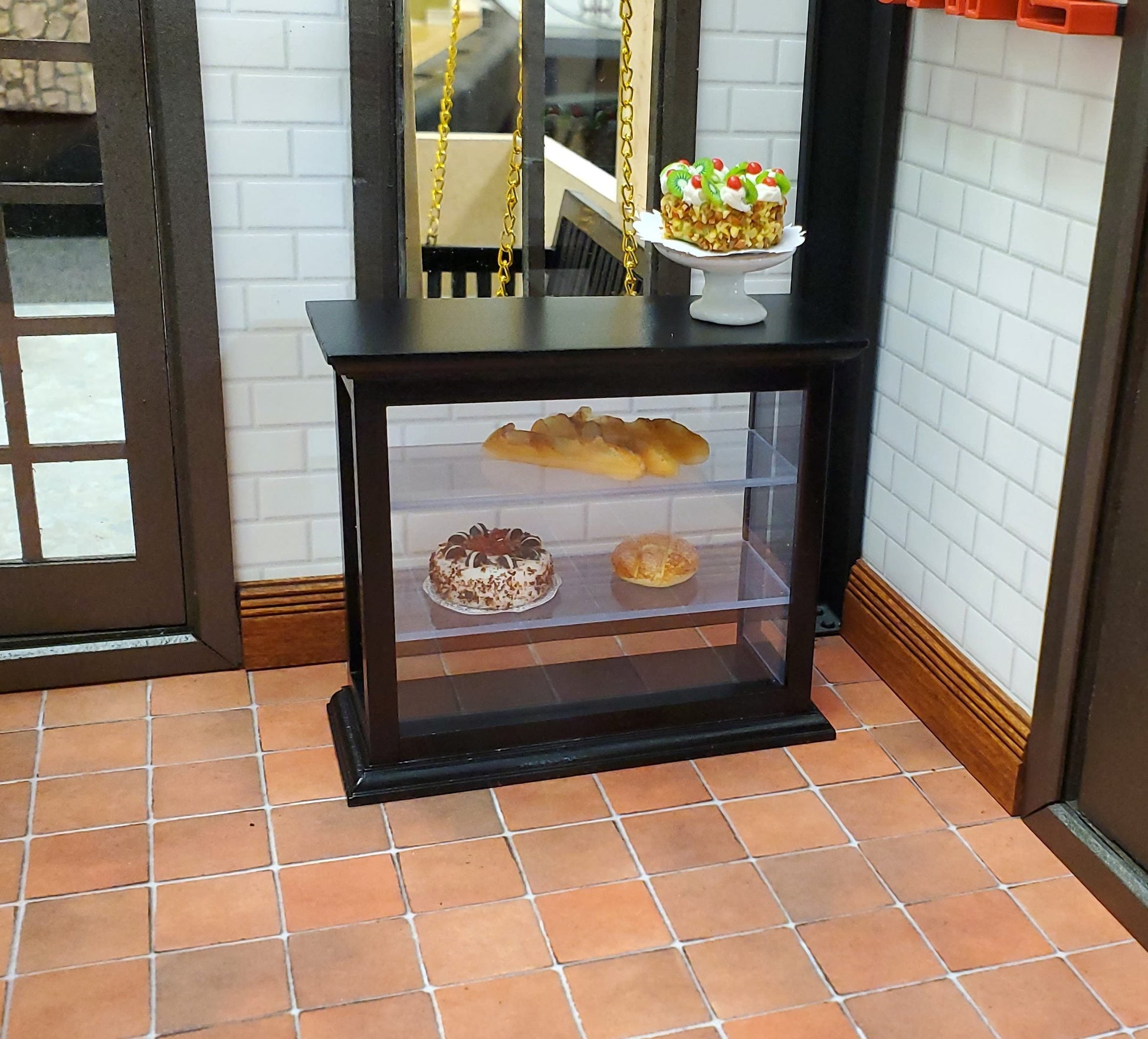 Dollhouse Tall Counter for Store or Shop Black Display Cabinet 1:12 Scale Miniature Furniture