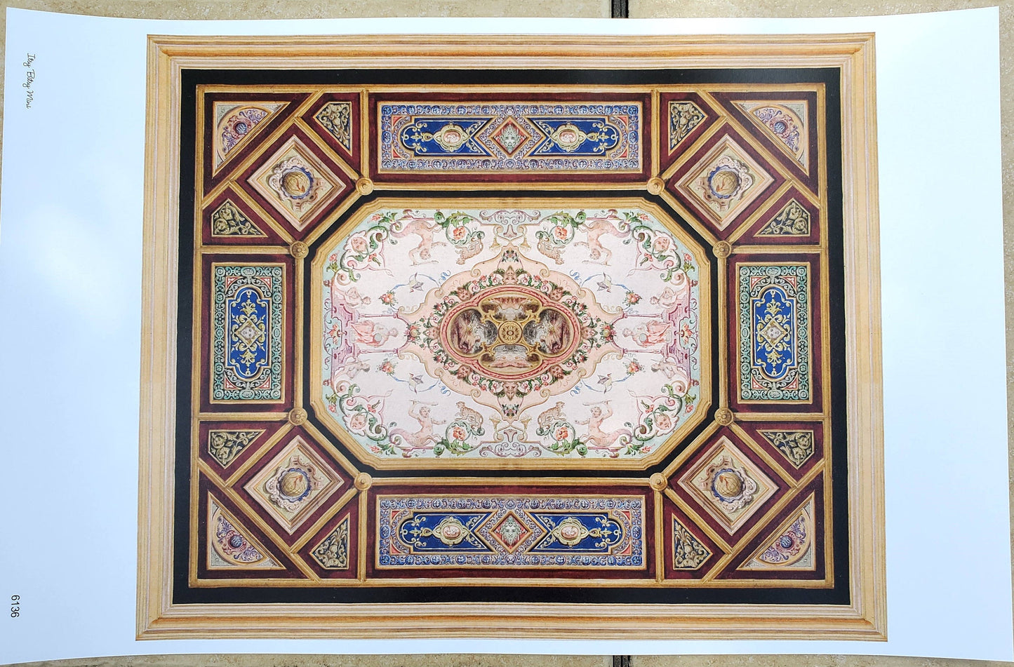 Dollhouse Ceiling Mural Wallpaper Victorian Painted Style 1:12 Scale Itsy Bitsy