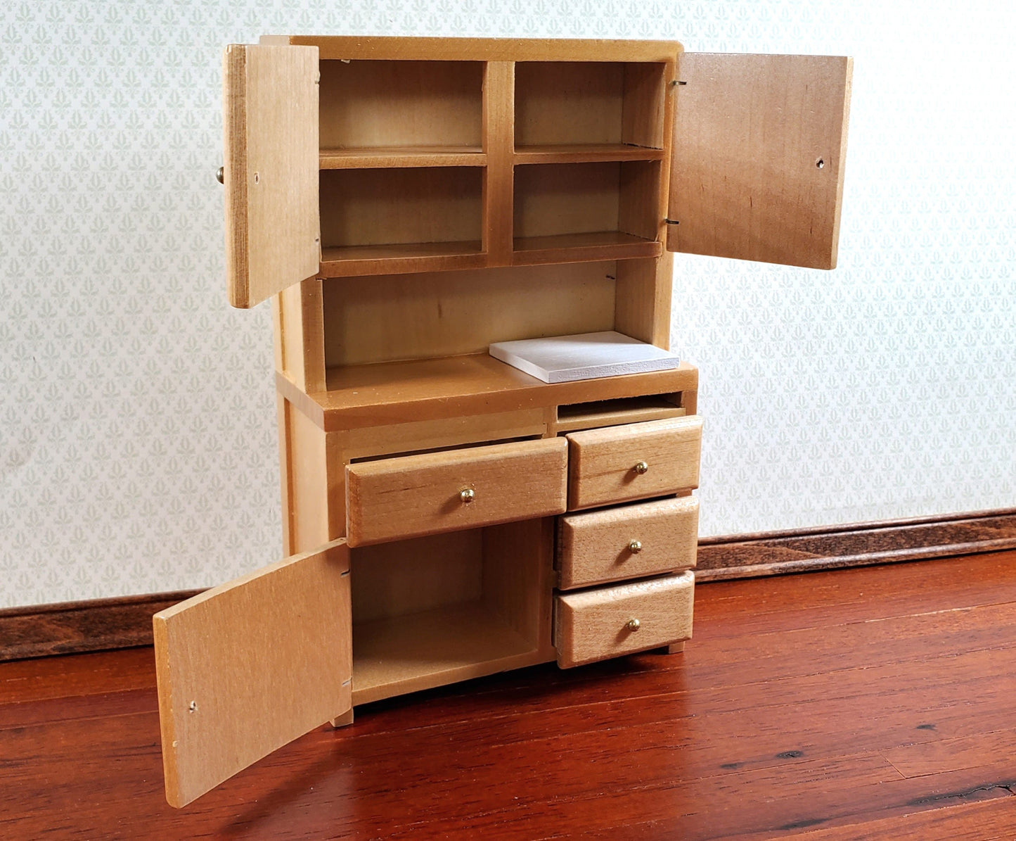 Dollhouse Kitchen Set Sink Fridge Table 1:12 Scale Furniture Light Oak Finish