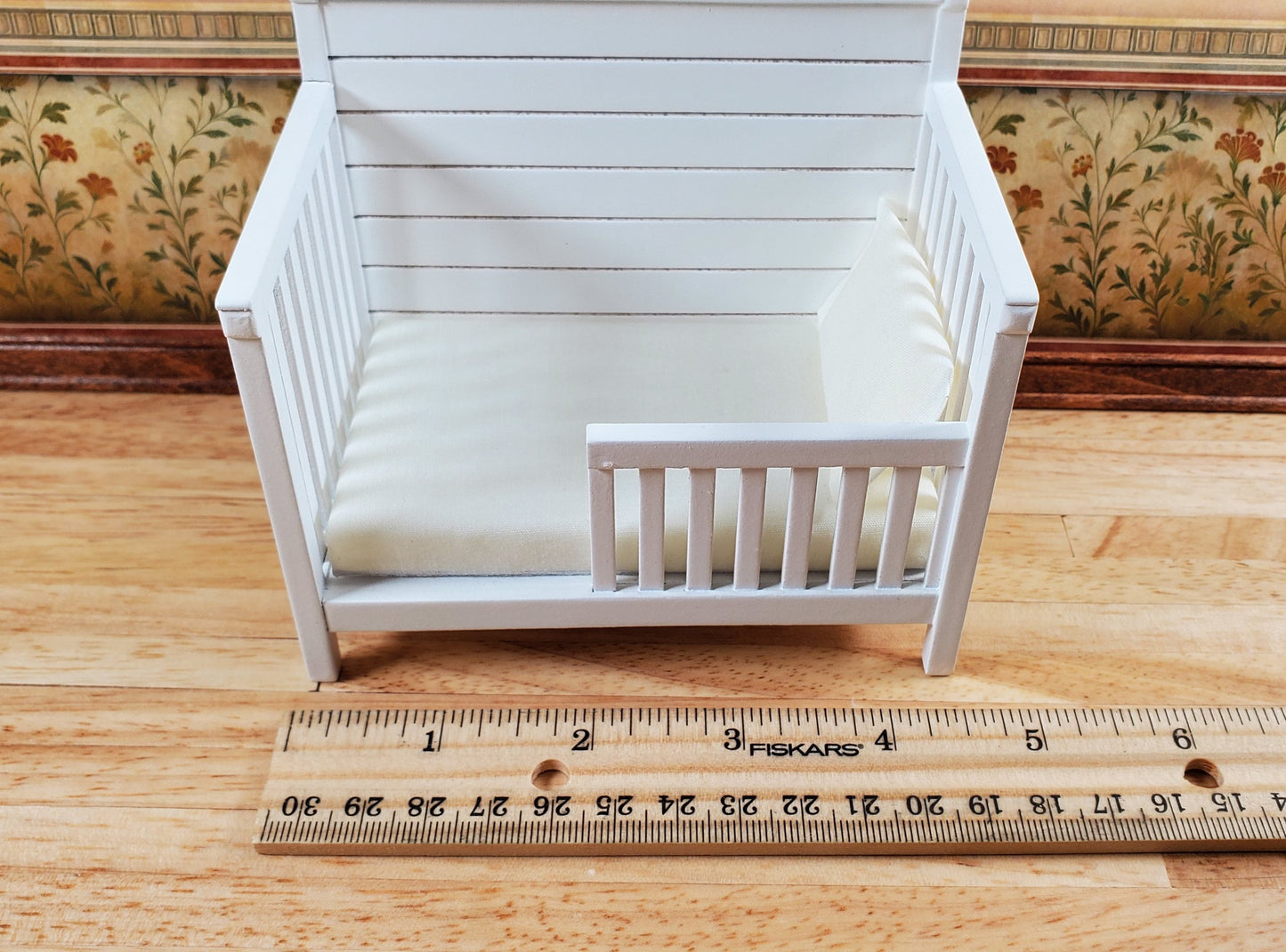 JBM Dollhouse Crib Toddler Bed White Modern 1:12 Scale Miniature Furniture Wood
