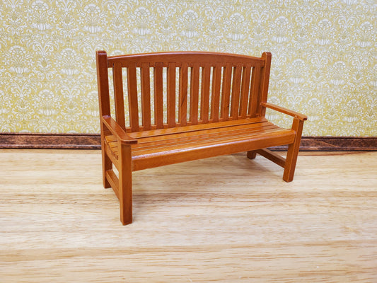 Dollhouse Garden Bench Large Classic Style Wood with Walnut Finish 1:12 Scale Miniature Furniture