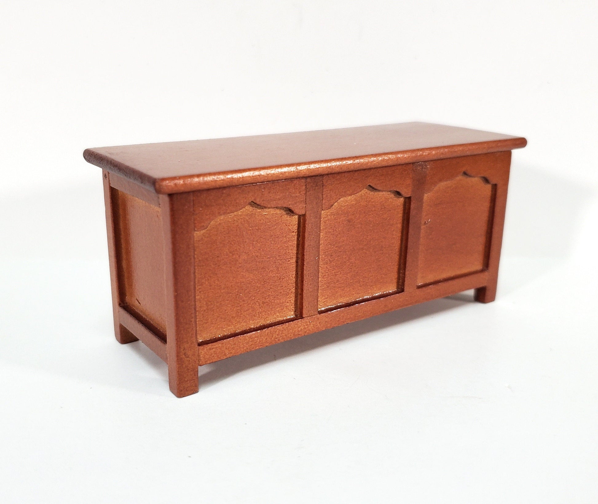 Dollhouse Chest Blanket Trunk 1:12 Scale Miniature Furniture Walnut Finish