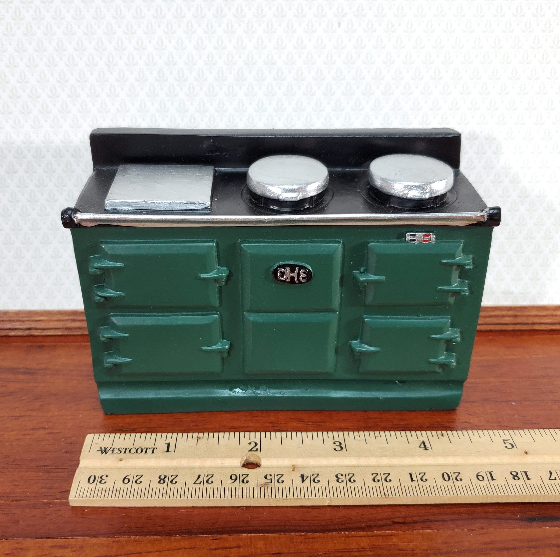 Dollhouse AGA Style Cooker Stove Oven Green Large 1:12 Scale Miniature Kitchen