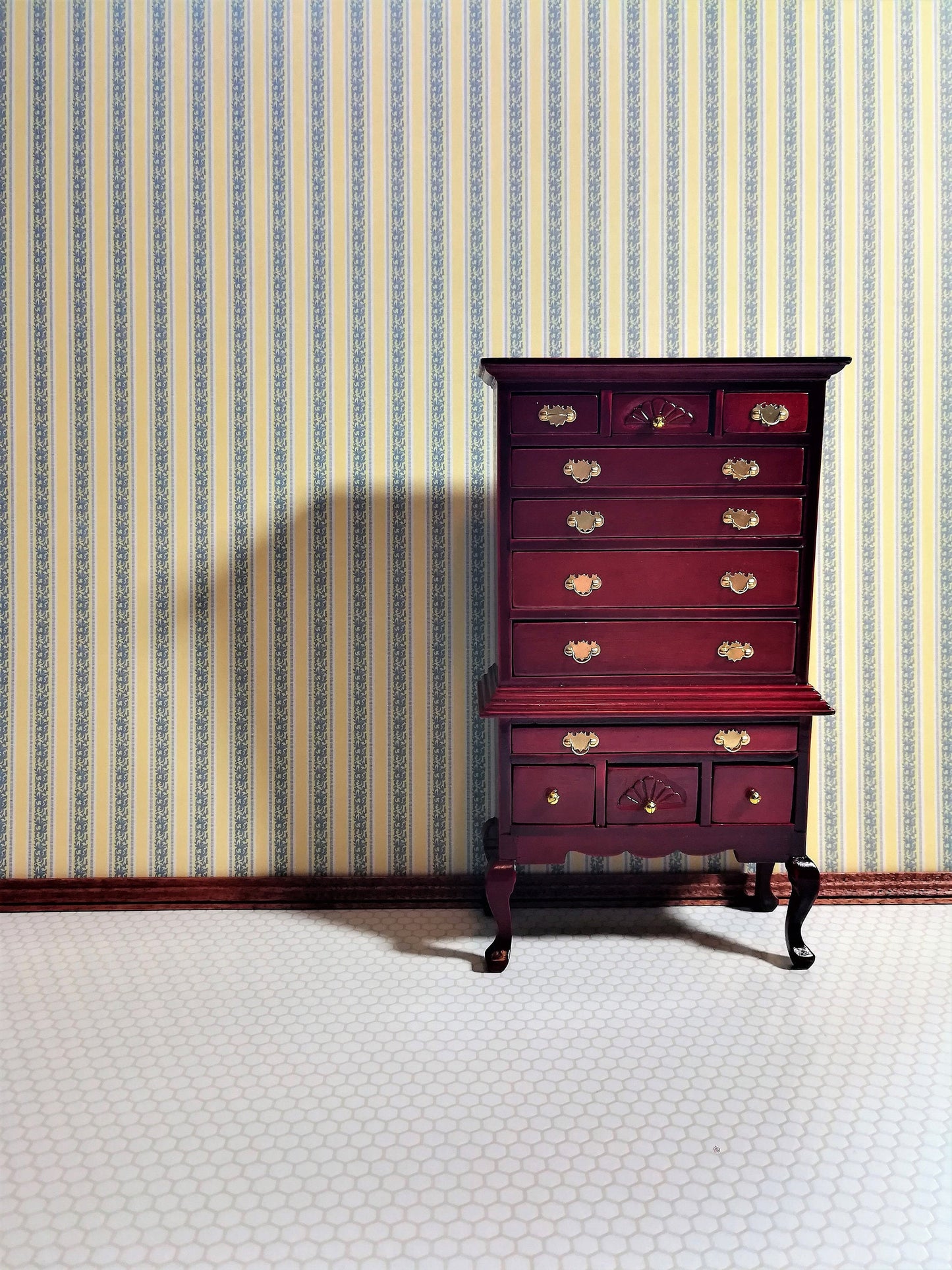 Dollhouse Wallpaper Striped Yellow & Gray Blue 3 Sheets 1:12 Miniature Scale