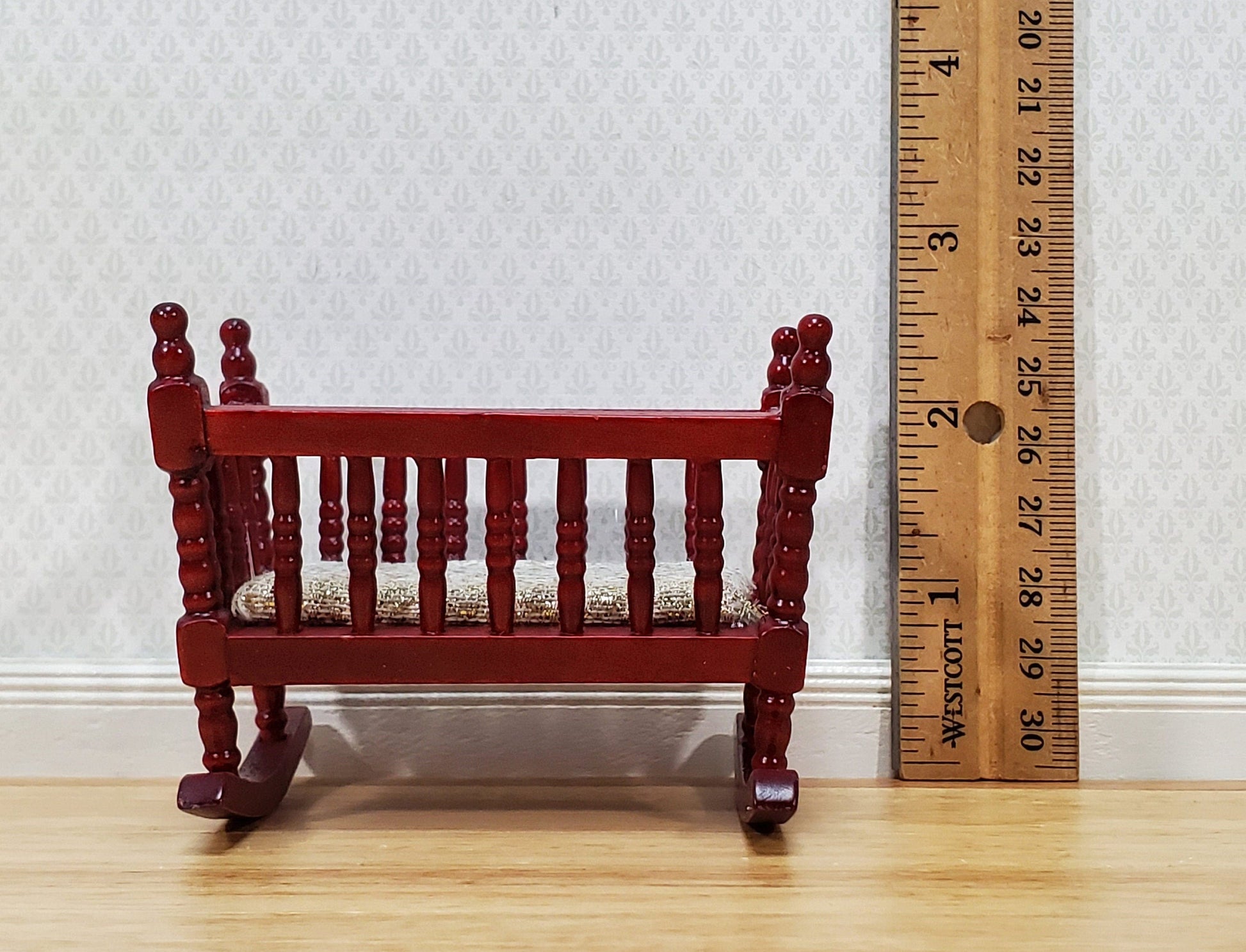 Dollhouse Cradle Crib for Nursery Wood Mahogany Finish 1:12 Scale Miniature Furniture