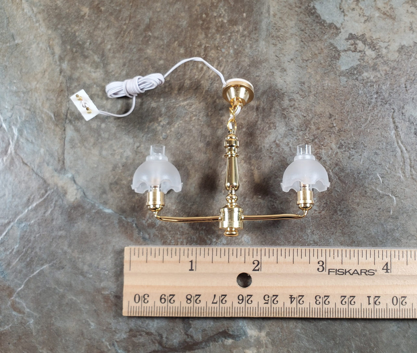 Dollhouse 2 Arm Colonial Chandelier Light 12 Volt with Plug 1:12 Scale Miniature