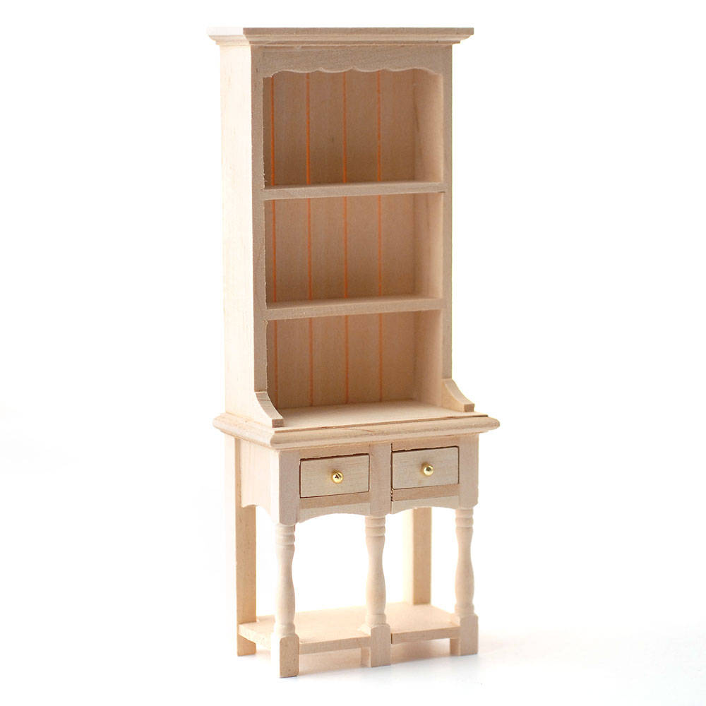 Dollhouse Kitchen Hutch with Pot Shelf 2 Drawer 1:12 Scale Furniture Unpainted