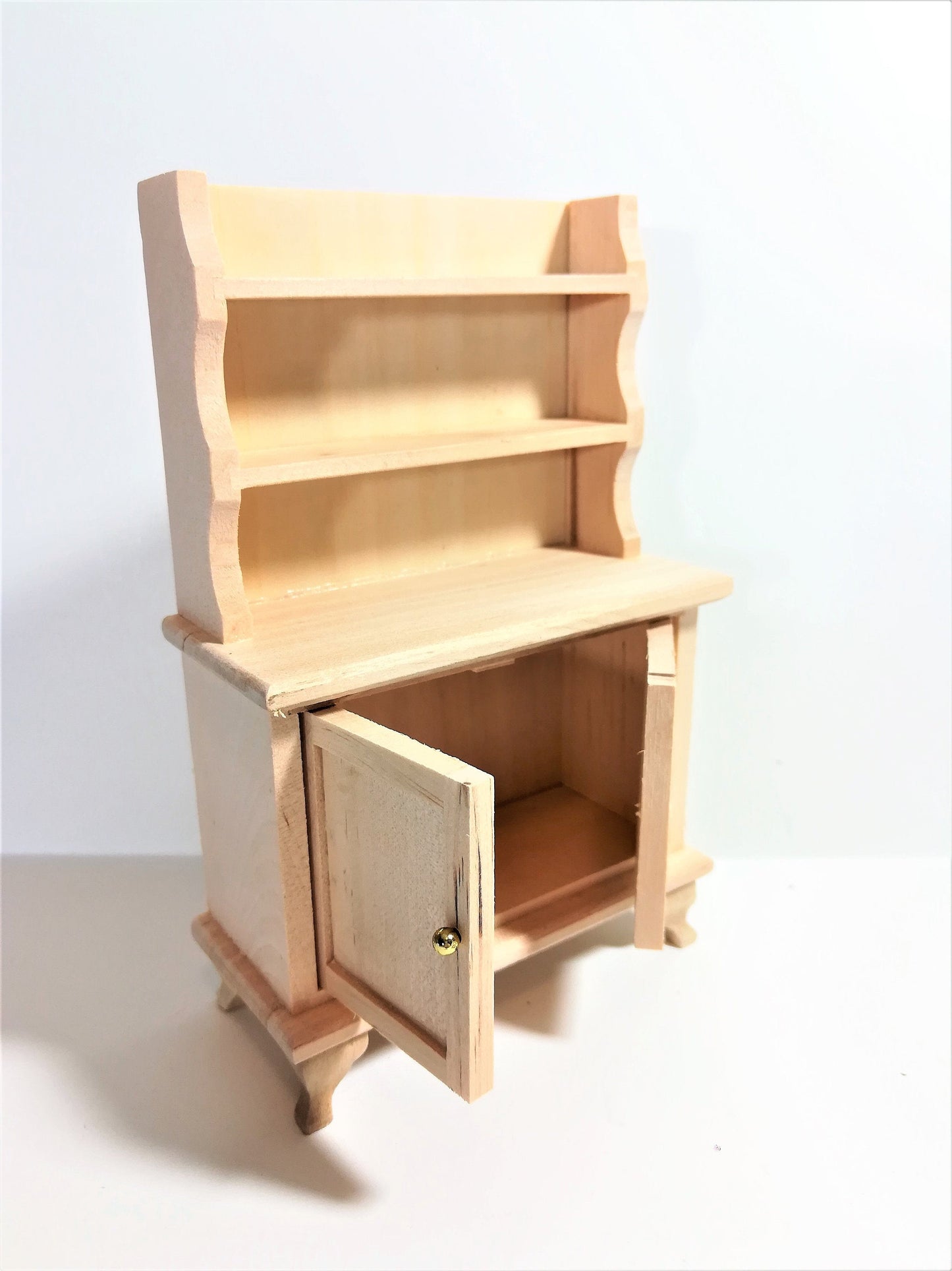 Dollhouse Miniature Unfinished Kitchen or Dining Room Hutch Buffet with Shelves 1:12 Scale Furniture