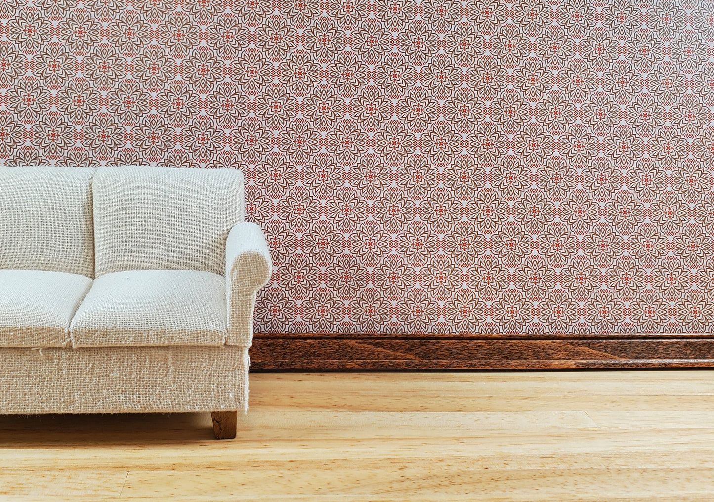 Dollhouse Wallpaper or Flooring 3 Sheets Beige Red 1:12 Scale Mid Century Modern