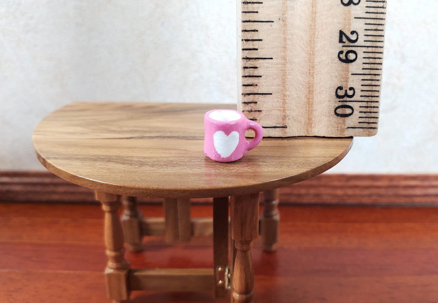 Dollhouse HALF SCALE Valentines Mug Pink with White Heart 1:24 Miniature