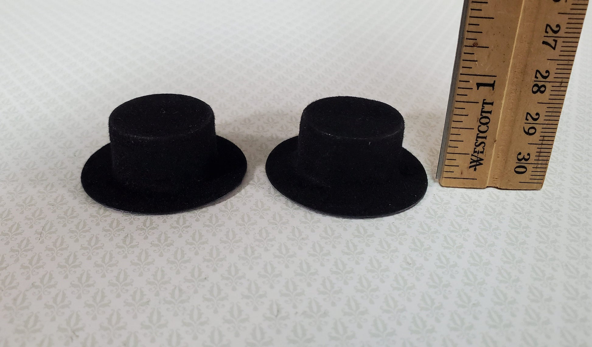 Dollhouse Top Hats Set of 2 Black Wearable Flocked 1:12 Scale Miniature Steampunk