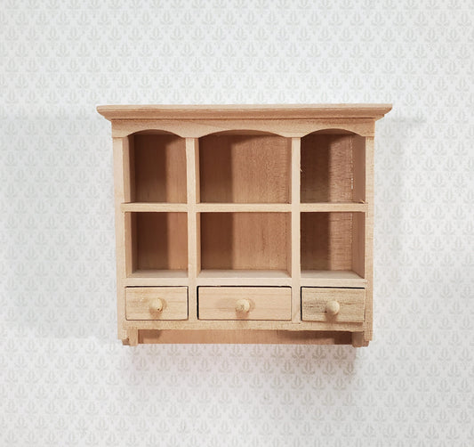 Dollhouse Hanging Shelf with Drawers & Cubbies 1:12 Scale Furniture Unpainted Wood