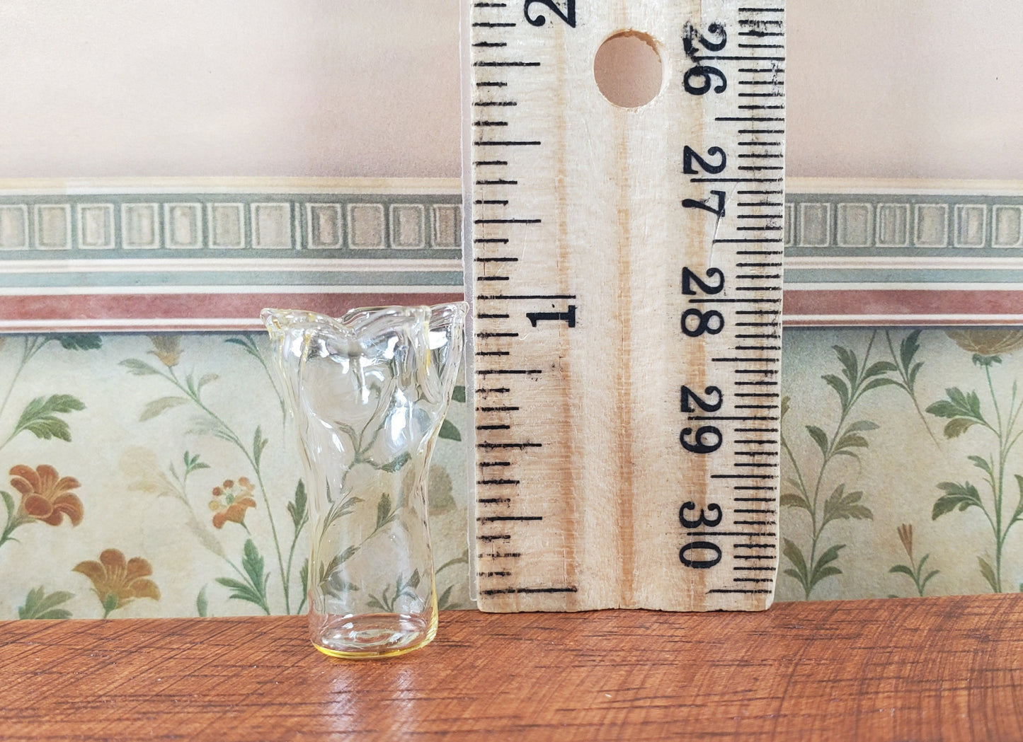 Dollhouse Glass Ruffled Vase Clear 1:12 Scale Miniature Decoration
