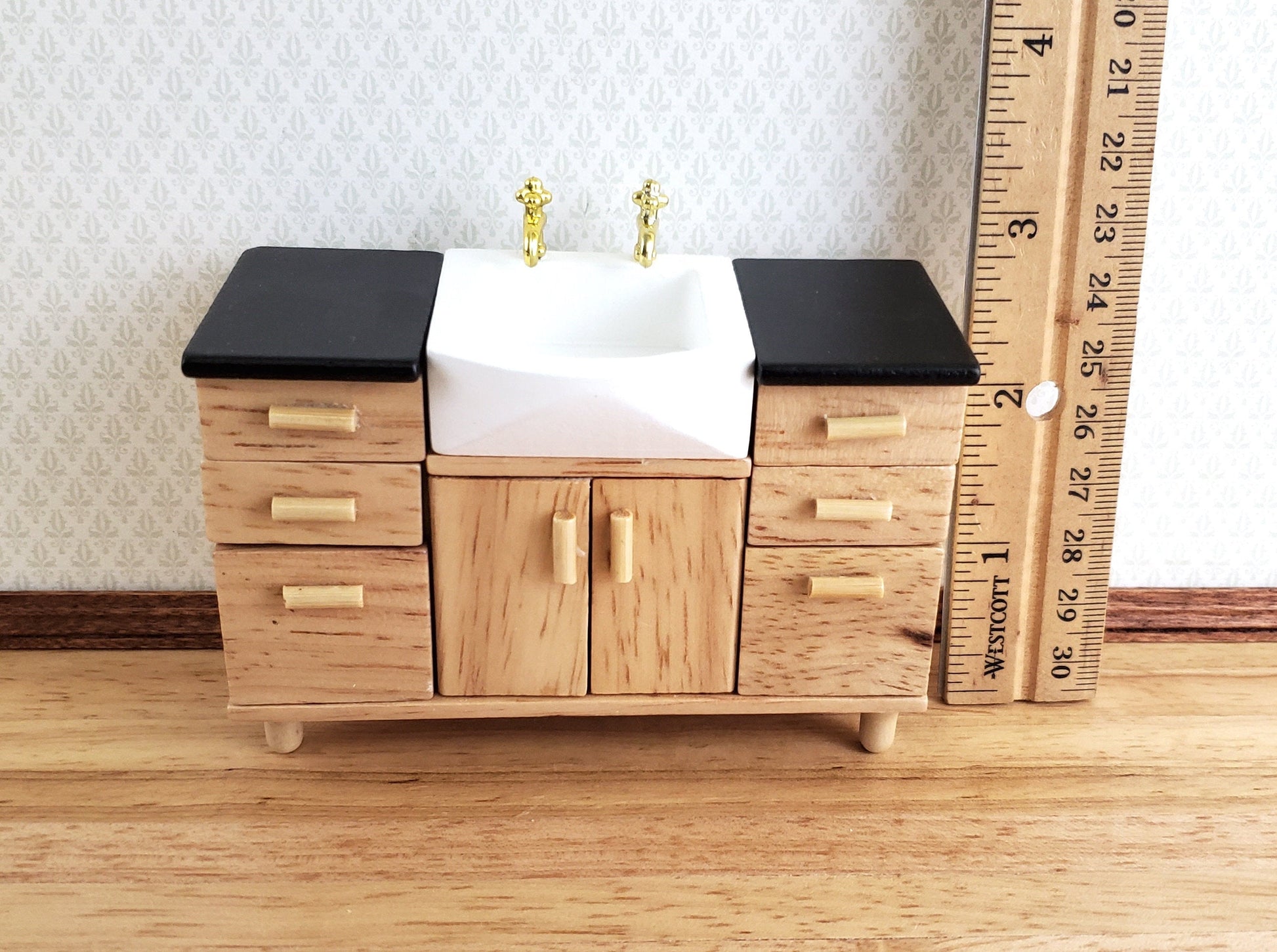 Dollhouse Modern Kitchen or Bathroom Sink Cabinet Light Oak 1:12 Scale Miniature Furniture