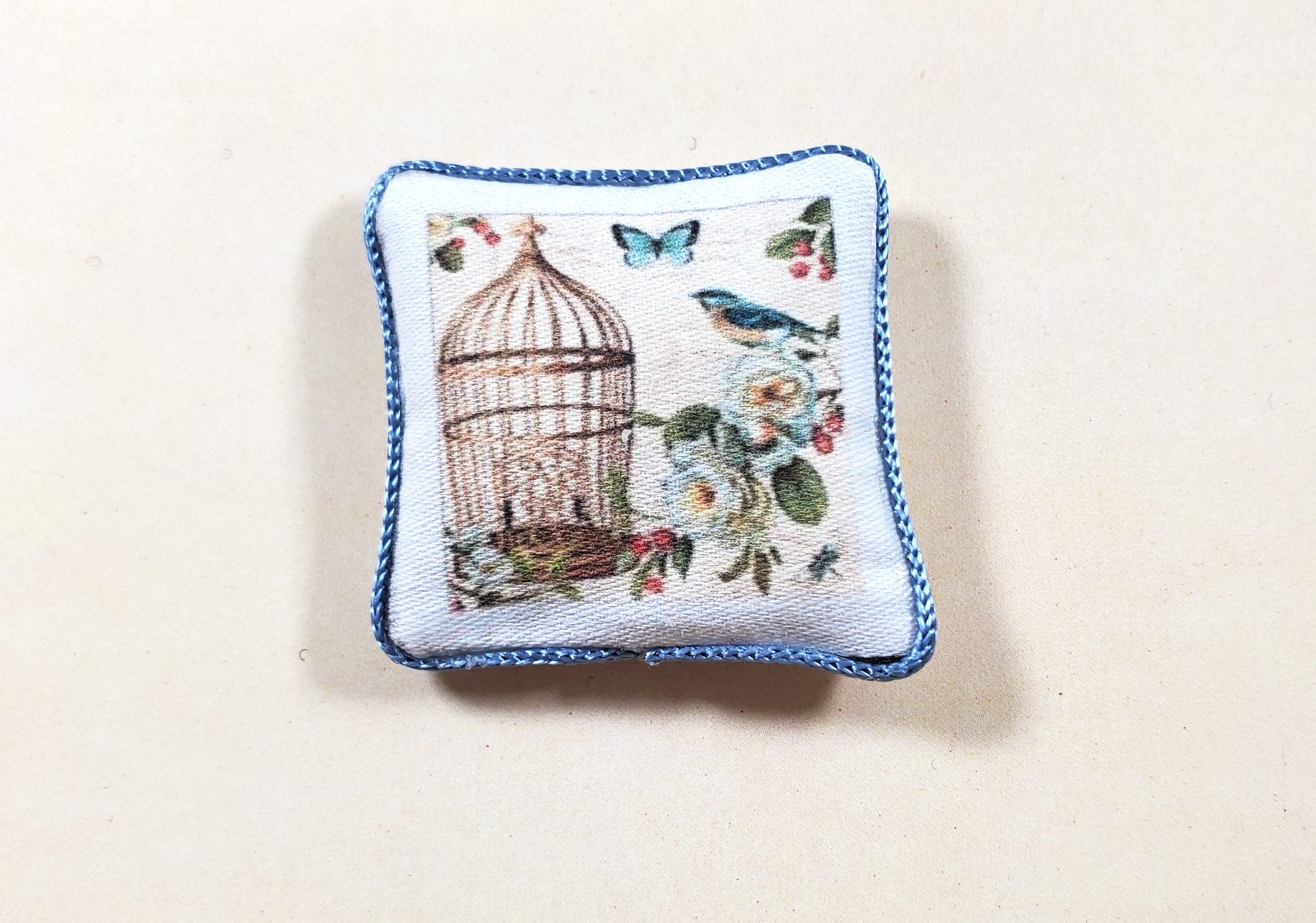 Dollhouse Birdcage & Butterfly Pillow Handmade 1:12 Scale Miniature