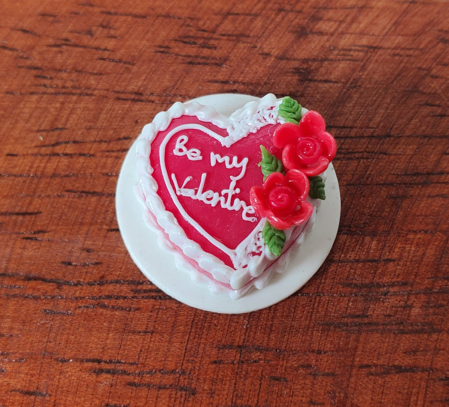 Dollhouse Red Cake Valentines Day Heart Shaped 1:12 Scale Miniature Dessert Food