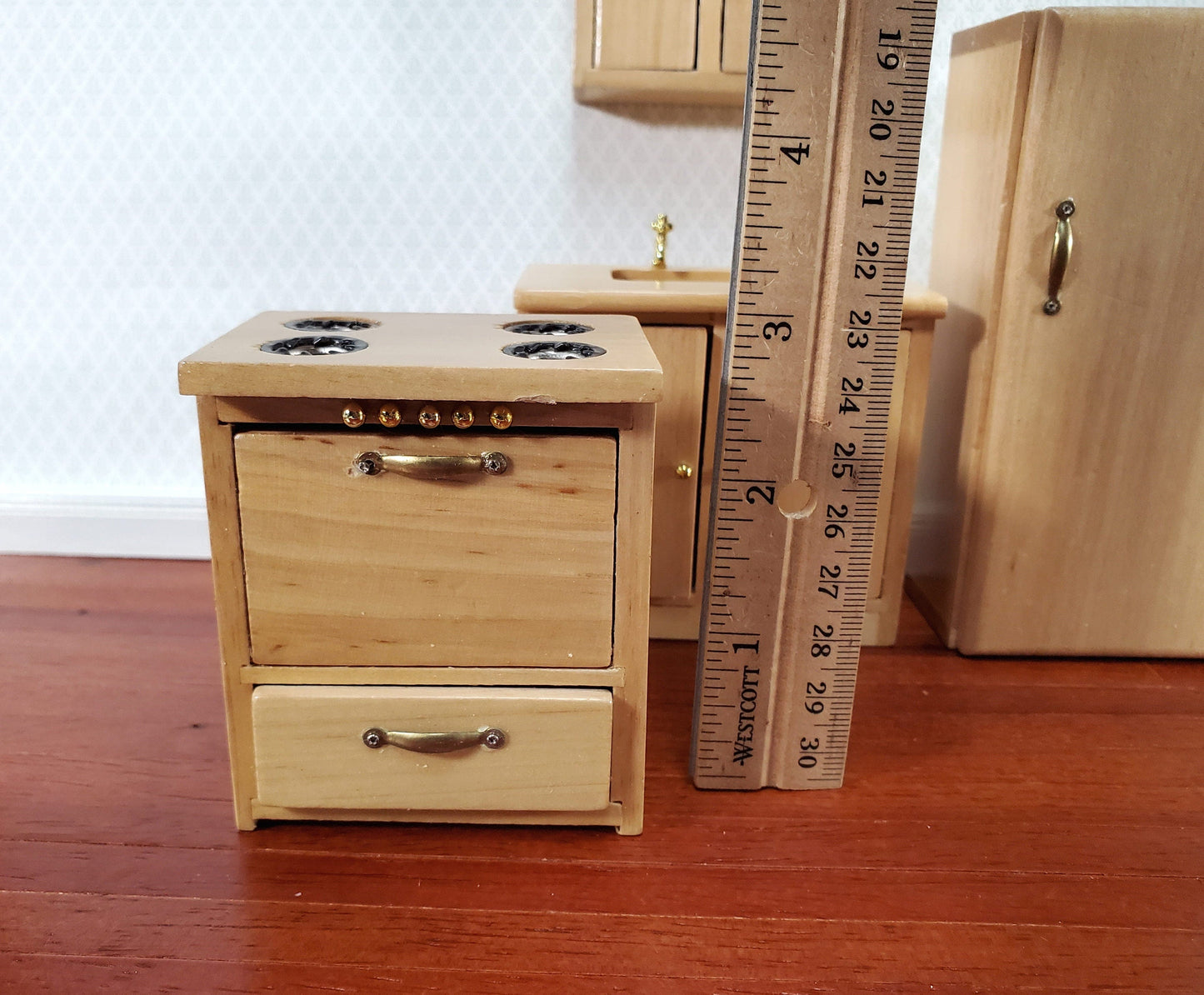 Dollhouse Kitchen Set Stove Refrigerator Sink Cupboard 1:12 Scale Furniture