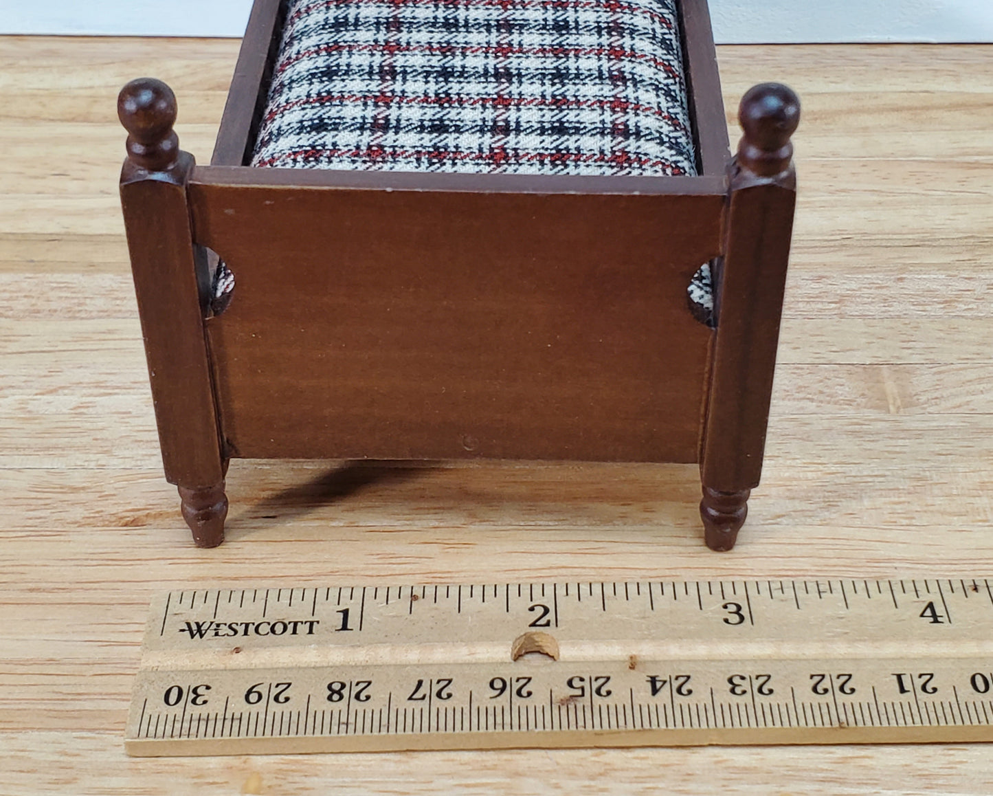 Dollhouse Small Bed Plaid Fabric Pillow Boys Room 1:12 Scale Miniature Furniture