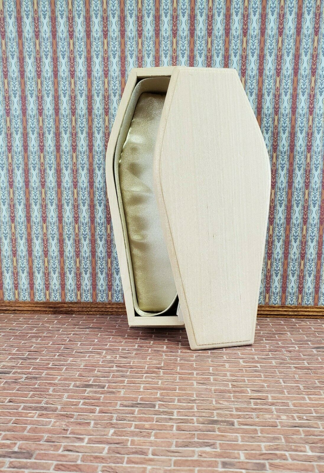 Dollhouse Miniature Coffin Opens Lined Unpainted Wood 1:12 Scale 6 3/4"