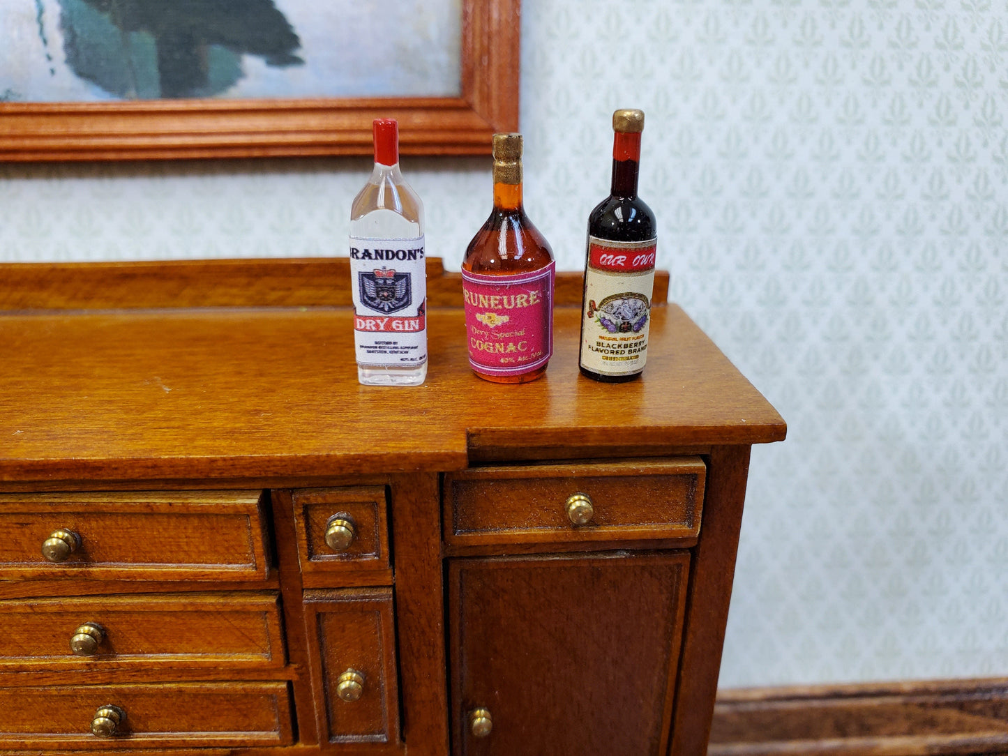 Dollhouse Drinks Gin Cognac Brandy Bottles Tiny 1:12 Scale Drinks Booze